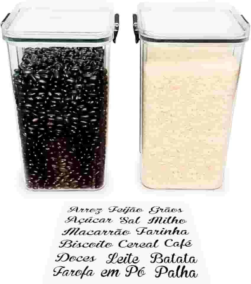 Kit 2 Pote de Mantimentos Quadrado Acrílico Slim 1.450 Litros Tampa com Trava