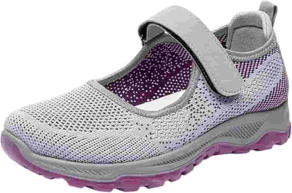 Tênis feminino de malha para idosos, respirável, antiderrapante, para o, sapatilha leve, tênis de caminhada, tênis esportivo para jogging, 37 cinza