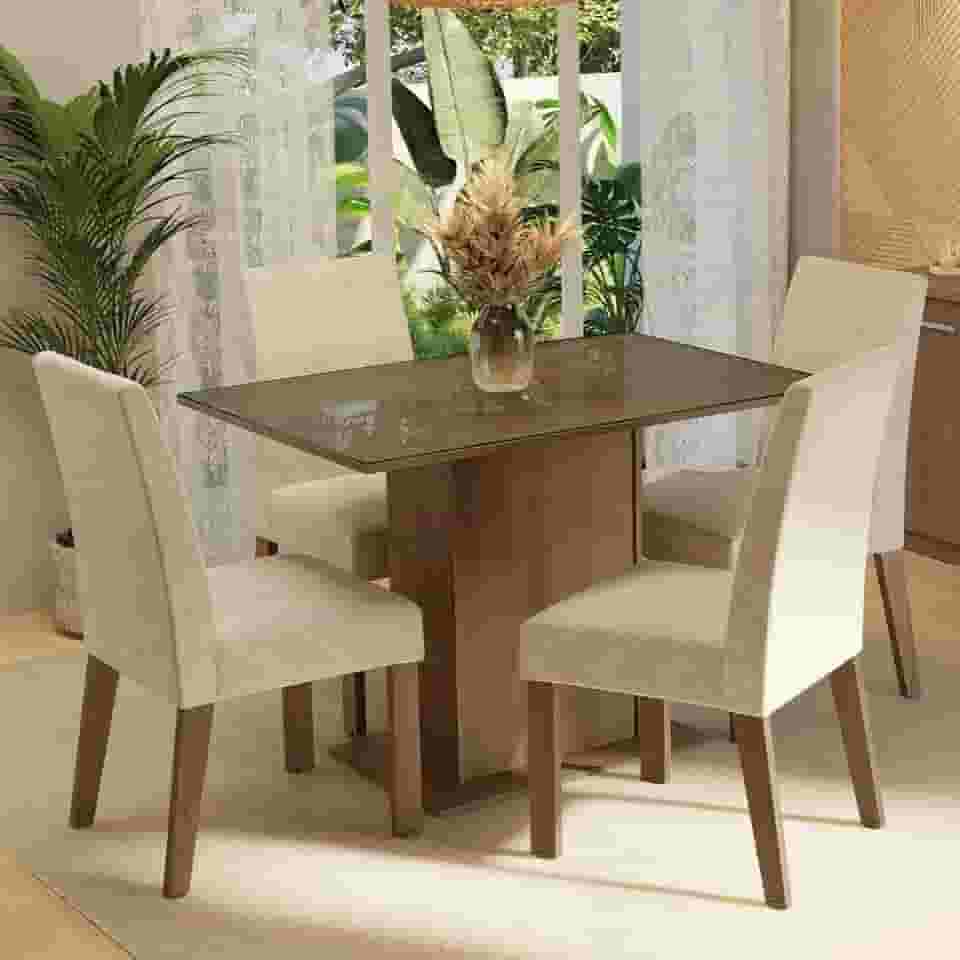 Conjunto Sala de Jantar Mesa Tampo de Vidro 4 Cadeiras Rustic/imperial Zion Madesa