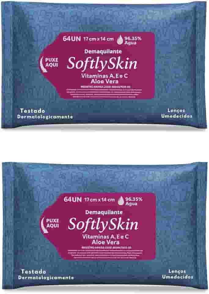 128Un Demaquilante Lenço Umedecido Softly Skin - Com Vitamina E - Suave e Eficiente para Remover Maquiagem e Impurezas