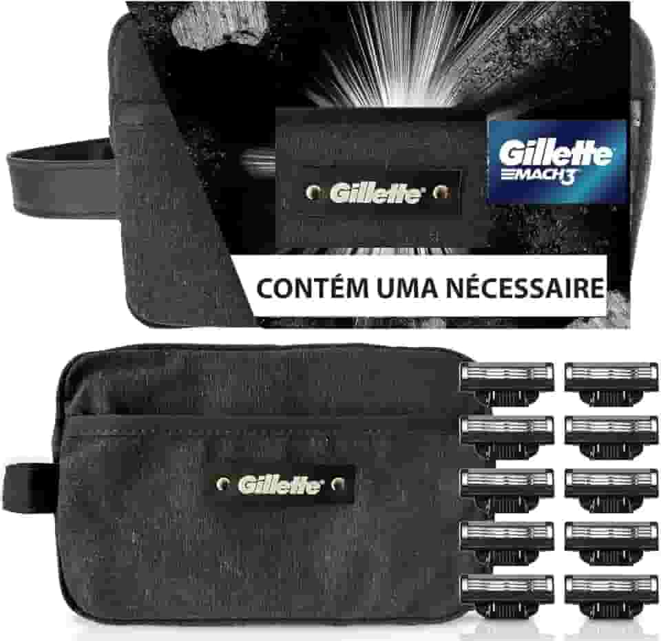 Kit Gillette Mach3 10 cargas + Necessaire, Higiene Pessoal, Cuidado com a barba, Lâminas e Aparelhos de Barbear