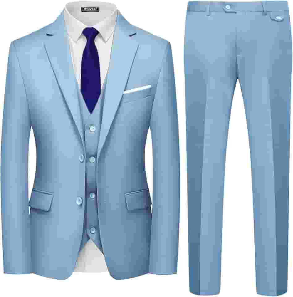 WULFUL Terno Masculino Slim Fit de 3 Peças, Azul Claro, M