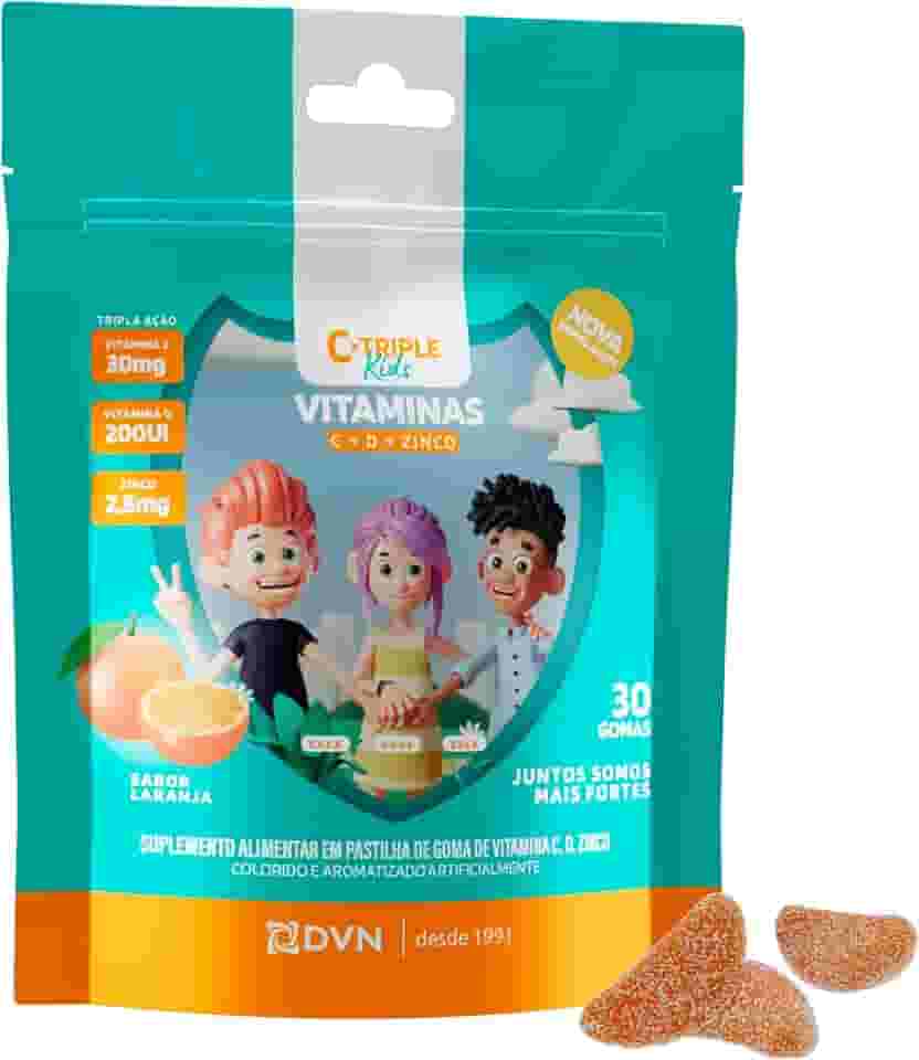Vitamina C Gomas 30 mg + D 5 mcg + Zinco 2.5 mg 30 Unidades - C-Triple Kids - Imunidade e Antioxidante