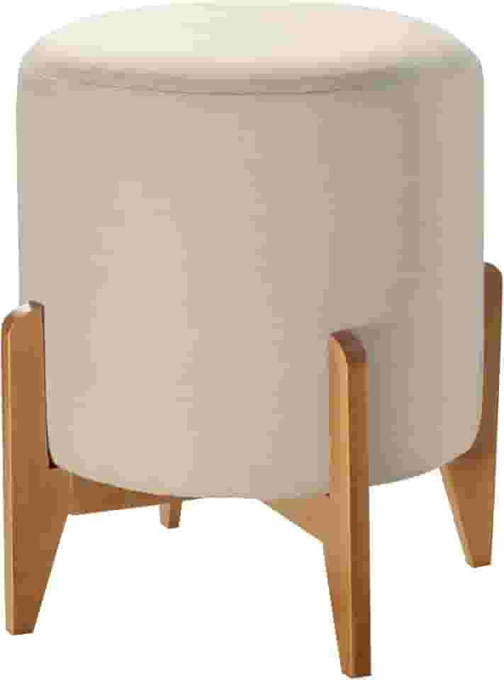 Puff em Linho Redondo Otavio Agarb Decor Cor:Linho Bege Claro