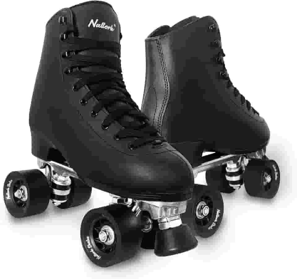 Patins de patins femininos com couro PU de cano alto e fileira dupla, skate Derby unissex para uso interno e externo com frenagem rápida ajustável para iniciantes