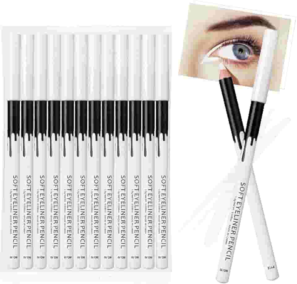 Erinde 12Pcs Lápis Delineador Branco, Lápis Delineador Em Gel Iluminador Suave, Caneta Delineadora de Olhos, Sombra Profissional Eye Bighten À Prova D'Água Fosca Hipoalergênica, Fácil de Colorir, Cane
