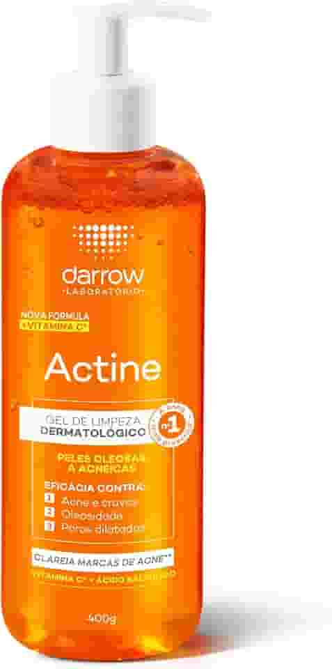 Darrow Actine Gel de Limpeza Dermatológico Facial com Ácido Salicílico, Vitamina C e Lactato de Mentila, Redução de 86% da Acne e -90% Oleosidade Imediatamente, 400g