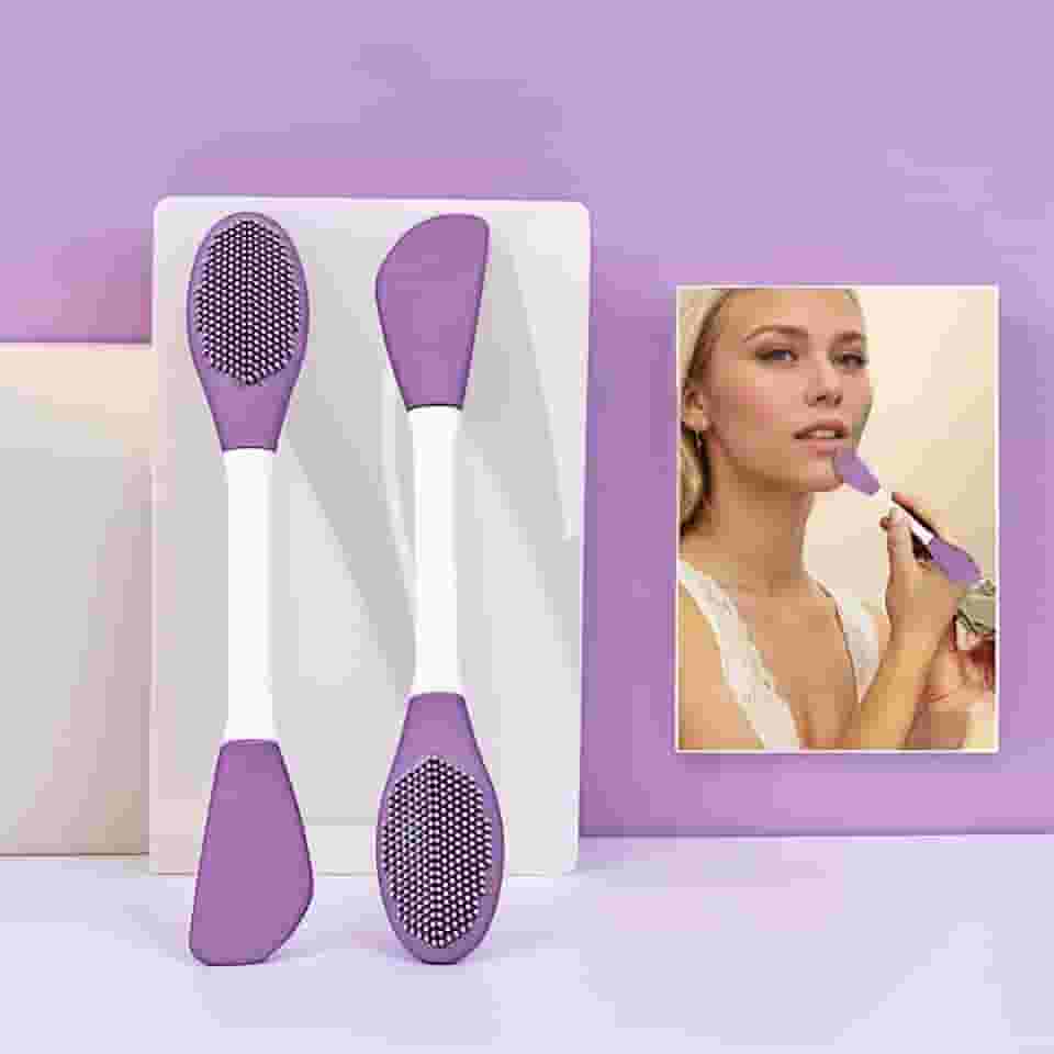 2 aplicadores de máscara facial de silicone dupla face e escova de limpeza facial - Ferramenta esfoliante suave para todos os tipos de pele, ideal para aplicação de máscara e limpeza profunda