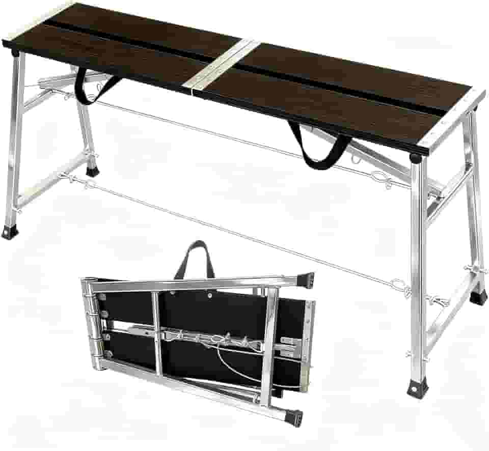 Plataforma de andaime dobrável, plataforma de trabalho resistente com capacidade de 226,8 kg, 140 cm C x 26 cm L altura ajustável (71 cm-109 cm) escada de andaime de aço com superfície antiderrapante
