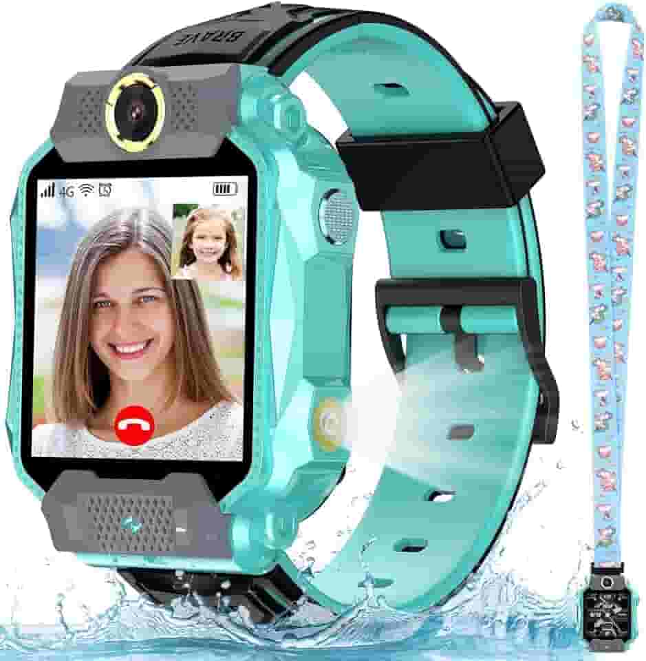 4G Kids Phone Watch - Rastreador com Localização GPS Chamada de vídeo à prova d'água, 1,54 polegadas Rastreador de Atividade, Cartão SIM inserido, WiFi com câmera(ciano)