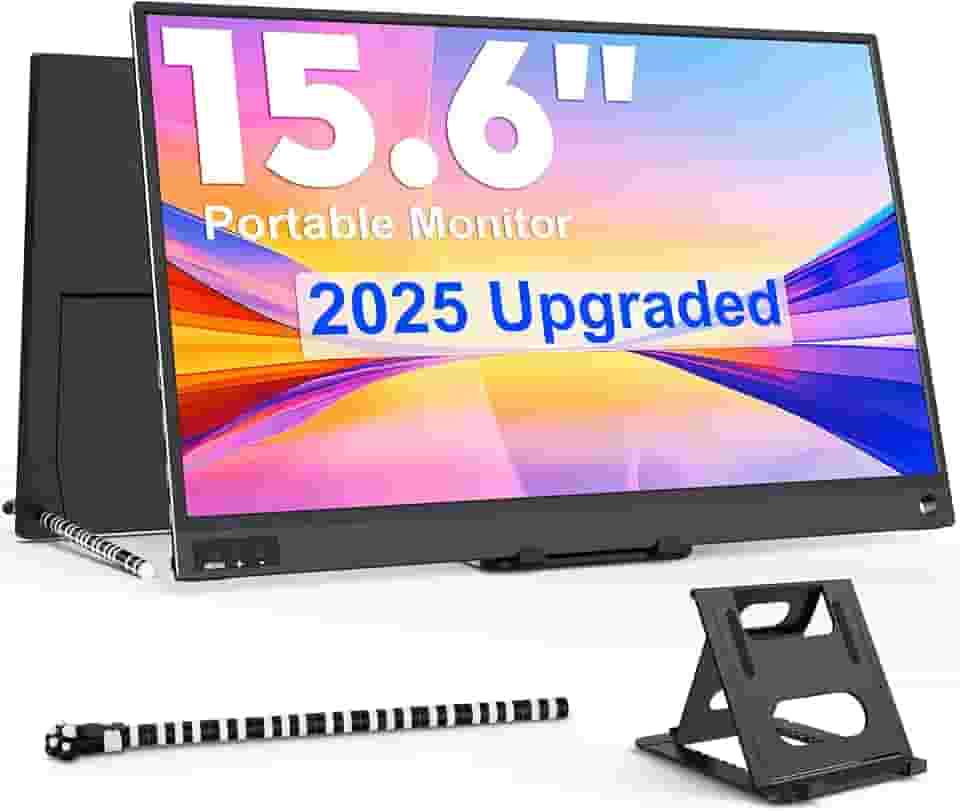 ZSCMALLS Tela portátil, monitor estendido de 15,6 polegadas 1080p, tela portátil 1000:1 100% sRGB USB-C HDMI para laptop, tela de viagem HDR com alto-falantes e Smart para PC PS5/4 Xbox Switch