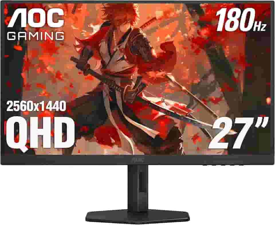 AOC Q27G4XN Monitor de jogos 27", 2K QHD 2560 x 1440, 180 Hz 1 ms, Adaptive-Sync, Height ajustável, 2 X HDMI 2.0, 1 porta de exibição, Xbox/PS5/Switch Ready, 3-Year Zero-B. Right-Dot