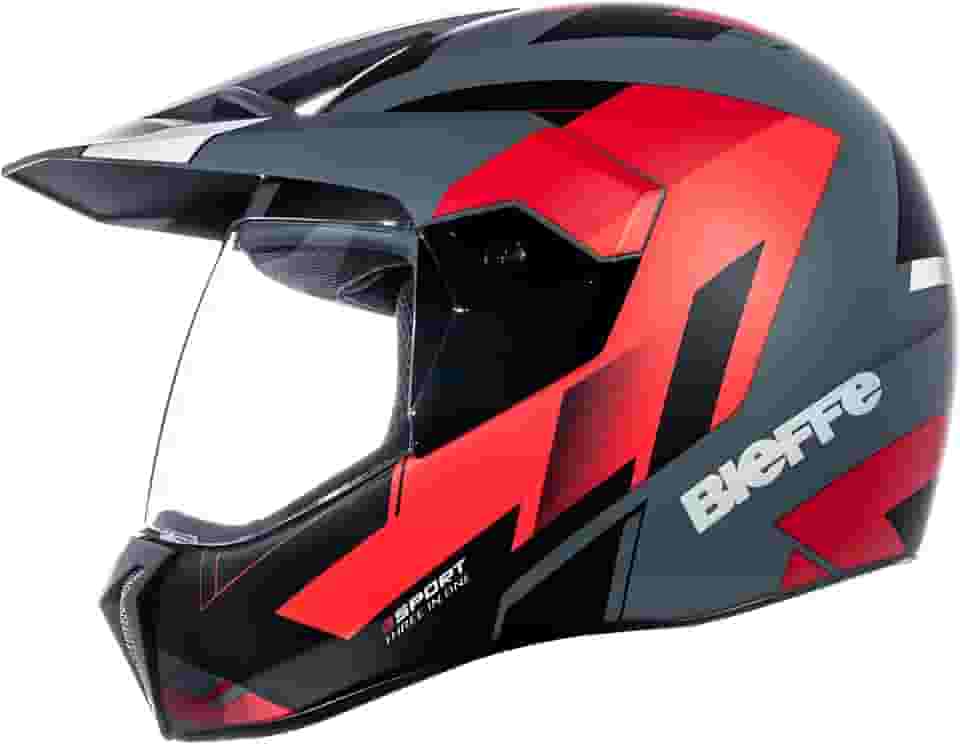Capacete Moto Bieffe 3Sport React Cinza Dark Vermelho Fosco