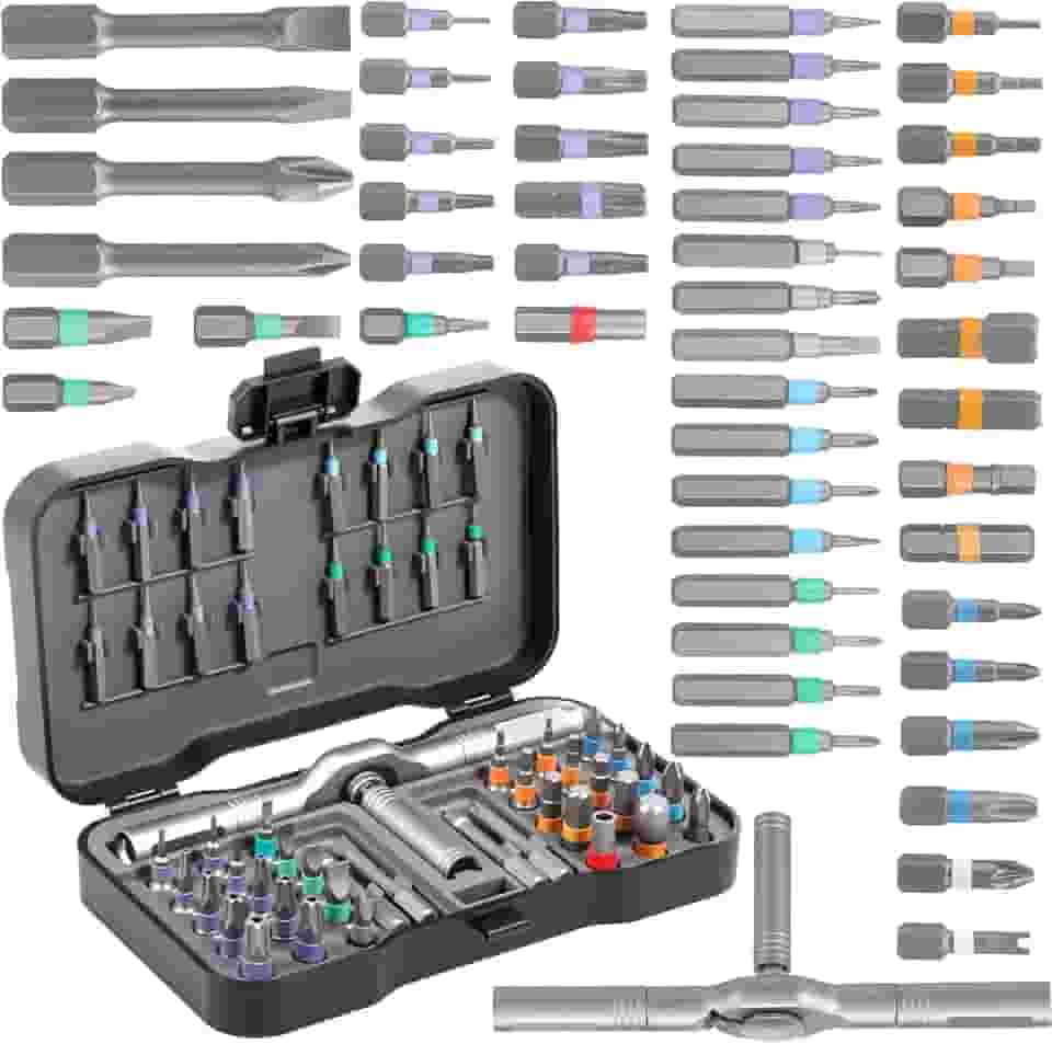 Conjunto de chaves de fenda catraca magnética 50 em 1 com pontas S2, kit de precisão de 58 dentes para computador, telefone, móveis, bicicletas e conserto doméstico DIY (50)