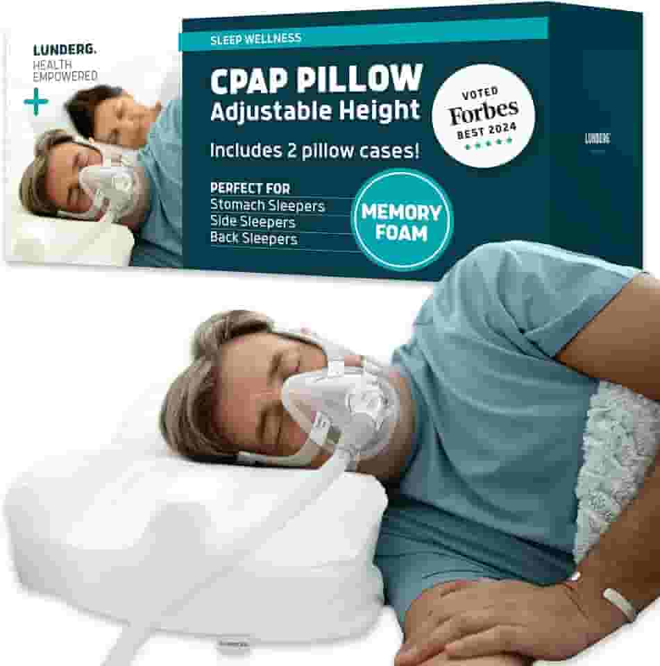 Lunderg CPAP Pillow for Side Sleepers - Includes 2 Pillowcases - Adjustable Memory Foam Pillow for Sleeping on Your Side, Back & Stomach - Reduce Air Leaks & Mask Pressure for a Better Sl