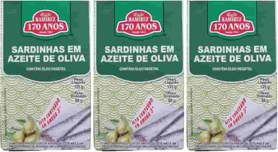 Sardinha em Lata Portuguesa - 100% em Azeite de Oliva - 125g - RAMIREZ - Tampa Abre Fácil - 3 Unidades.