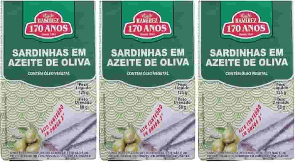 Sardinha em Lata Portuguesa - 100% em Azeite de Oliva - 125g - RAMIREZ - Tampa Abre Fácil - 3 Unidades.