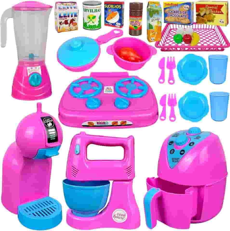 Kit Cozinha De Brinquedo 30 Pçs Infantil Completa Com Comidinhas Acessórios Eletrodomésticos