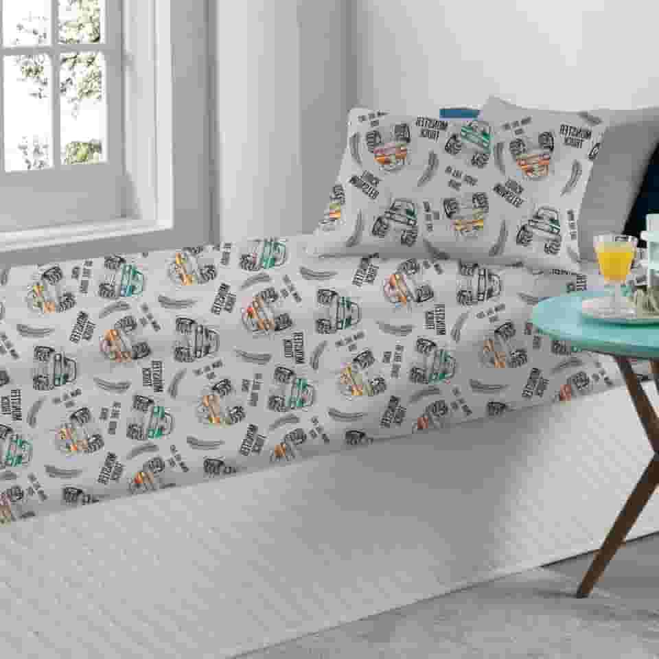 Jogo de Lençol Portallar Kids 70% Algodão Solteiro Truk Road Gray