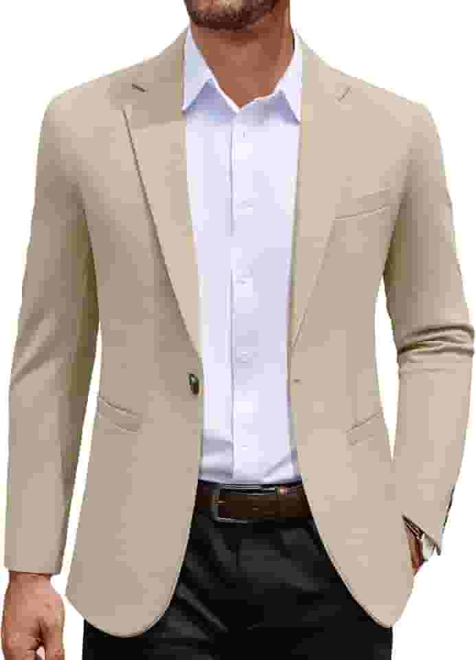 Blazer masculino casual com um botão, casaco esportivo de malha leve