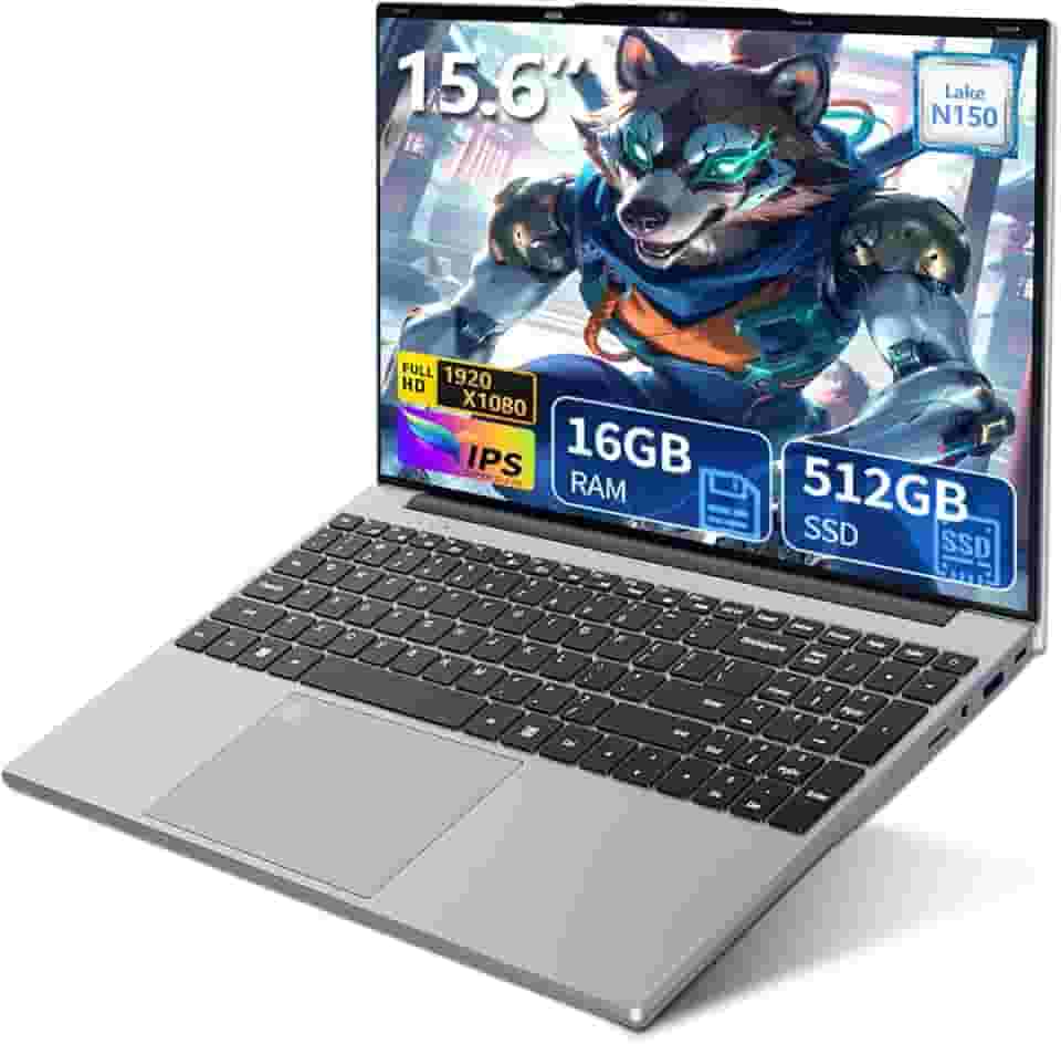 Laptop de 15,6 polegadas, processador quad-core N150 (até 3,6 GHz), laptop tradicional 16 GB RAM 512 GB SSD, teclado retroiluminado, desbloqueio de impressão digital, FHD 1920 * 1080, Win 11 Pro