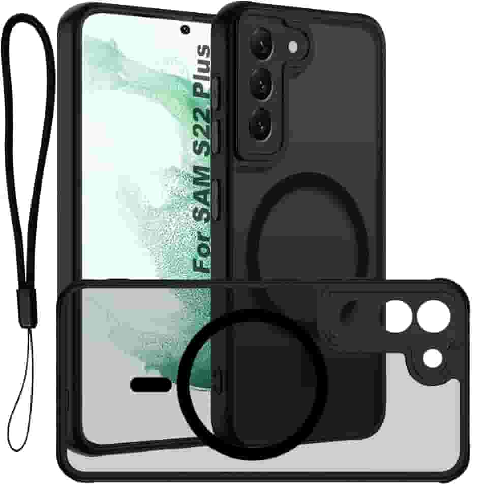 USTIYA Magnética Capa para Samsung Galaxy S22+ S22 Plus Case Matte Acrílico Uso Resistente Protetora de Câmera Capinha Acessórios para Celular com Cordão Preto FGCX