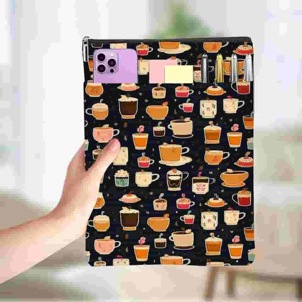 Bolo de café impresso para amantes de livros presentes, capa de livro à prova d'água para livros com bolso frontal com zíper acessórios para livros presentes para mulheres leitoras Natal formatura