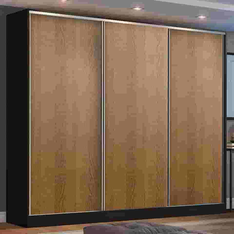 Guarda Roupa Casal 100% MDF Madesa Zurique 3 Portas de Correr - Preto/Rustic