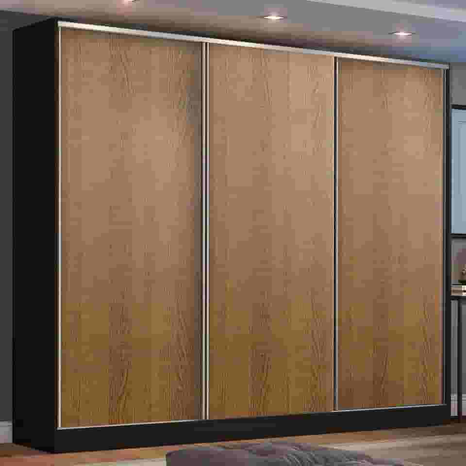 Guarda Roupa Casal 100% MDF Madesa Zurique 3 Portas de Correr - Preto/Rustic