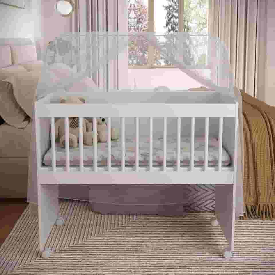 Mini Berço Infantil Com Rodinhas Colchão Impermeável Criança Certificado Inmetro (Branco)