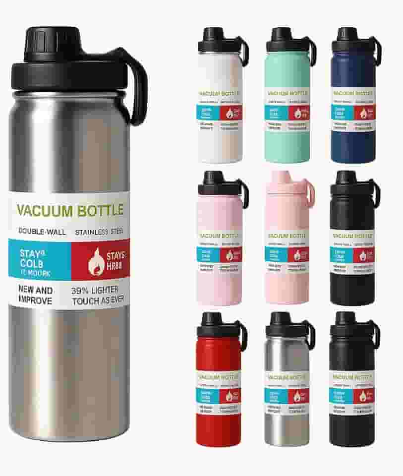 Garrafa Térmica Inox 800 ml Parede Dupla – Mantém Bebida Gelada 24h ou Quente 8h, Tampa Antivazamento, Squeeze para Academia, Trabalho e Viagem (Prata/Aço Inox)