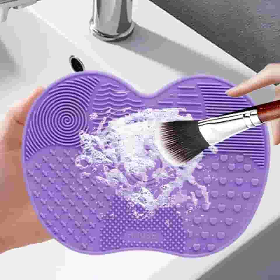 Tapete de limpeza de pincel de maquiagem, almofada de limpeza de escova de silicone, almofada de limpeza de escova para escova, esponja, pó de pó (roxo)
