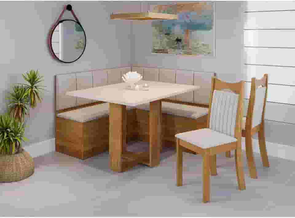 Conjunto Canto com Mesa Retangular America com 2 Cadeiras Dalas Mel/Blonde/Marfim