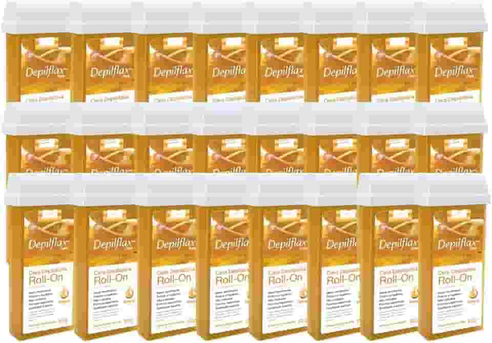 Kit Depilflax 24 Refil Cera Depilatoria Corporal Profissional Depilação Roll On Natural 100g