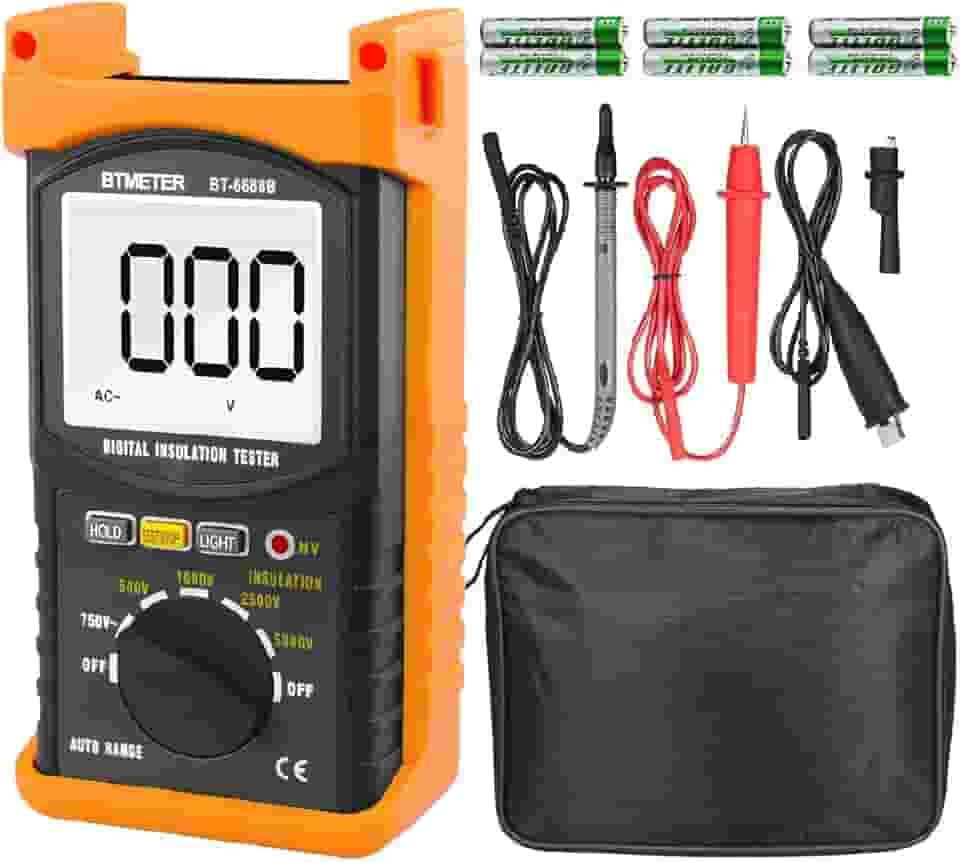 BTMETER Bt-6688B Megôhmetro 200 Gig Ohm Testador de Resistência de Isolamento Digital, Tensão de Teste de 500V/1Kv/2,5Kv/5Kv, Variação Automática, Display de Luz de Fundo