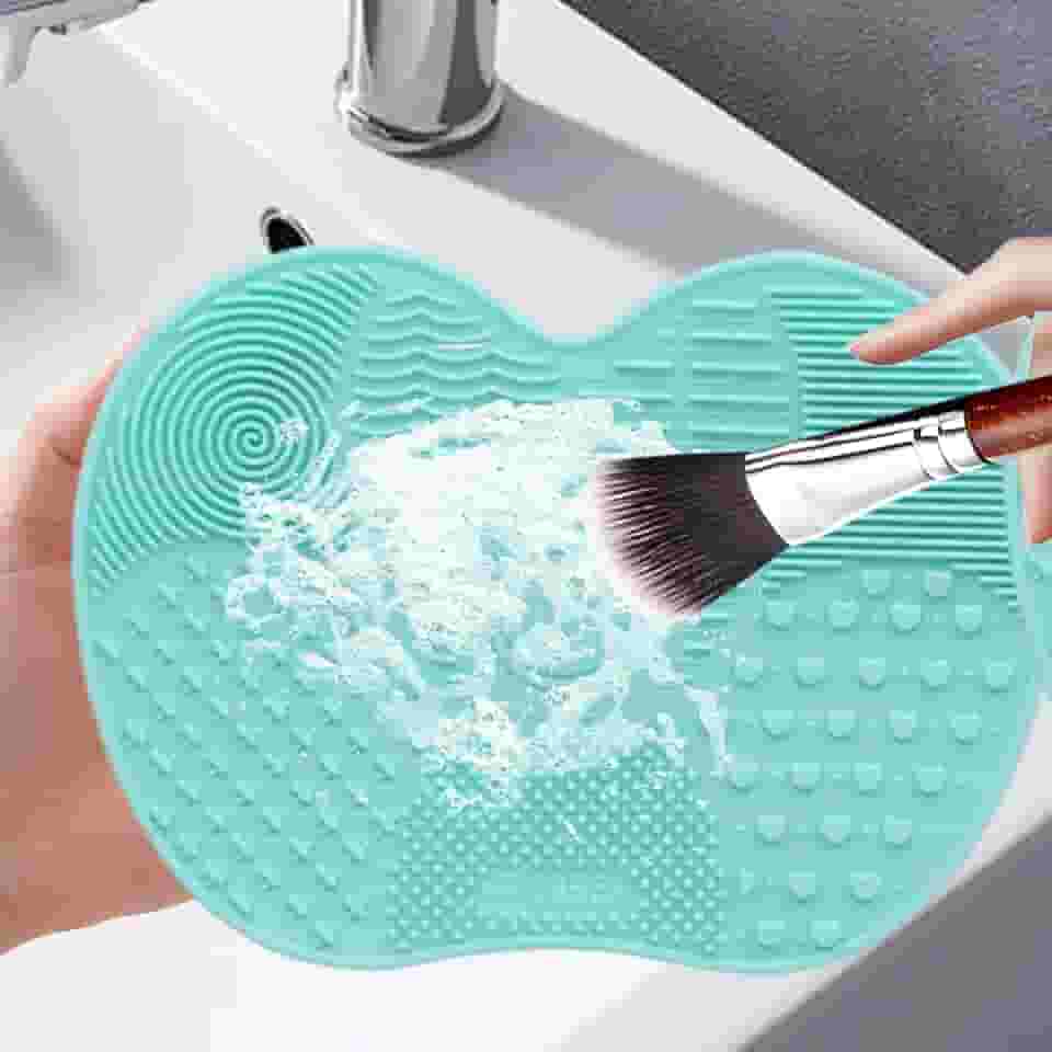 Tapete de limpeza de pincel de maquiagem, almofada de limpeza de escova de silicone, almofada de limpeza de escova para pincel, esponja, pó (verde)