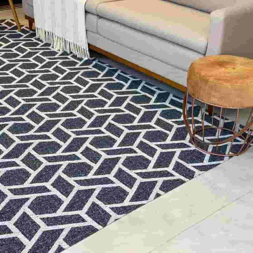 Tapete Sala 2x3 Dubai Antiderrapante Fácil De Limpar (PRETO FOSCO GEOMETRICO)