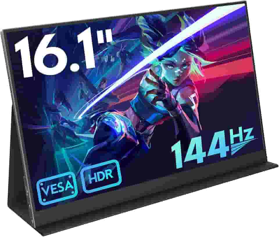 HONGO Monitor portátil de jogos de 16,1'' 144Hz para laptop, tela IPS FHD 1080p com HDR, FreeSync 1200:1, ultrafino e cuidados com os olhos, tela externa de monitor de viagem para laptop, PC, PS5,