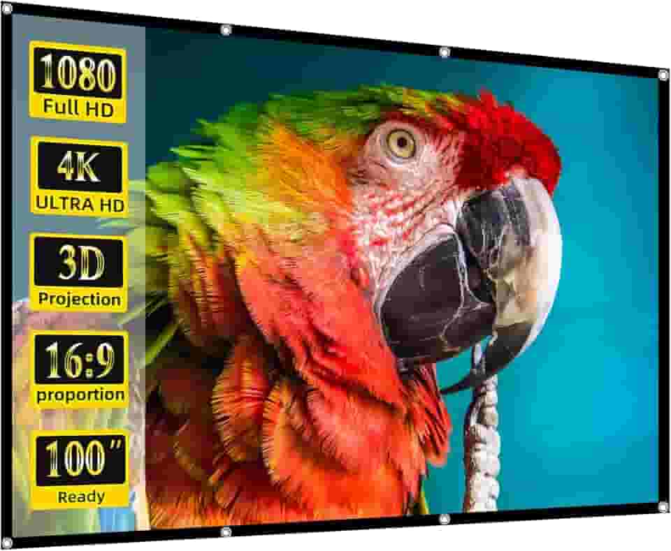 Tela de projetor, tela de projetor de filme de 100 polegadas, telas de projetor portáteis dobráveis 16:9 para home theater, atividades ao ar livre, festas internas, escritório, casamentos