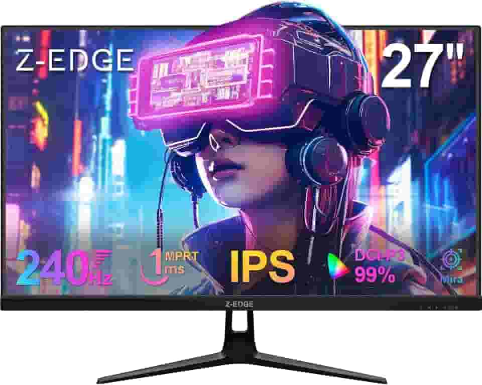 Monitor gamer Z-Edge de 27 polegadas, FHD 1080P 240Hz, MPRT ultrarrápido de 1ms, DCI-P3 99%, SRGB 120%, 8 bits, moldura sem moldura UG27PJ, 2 portas DP 1.4 e 2 portas HDMI 2.0