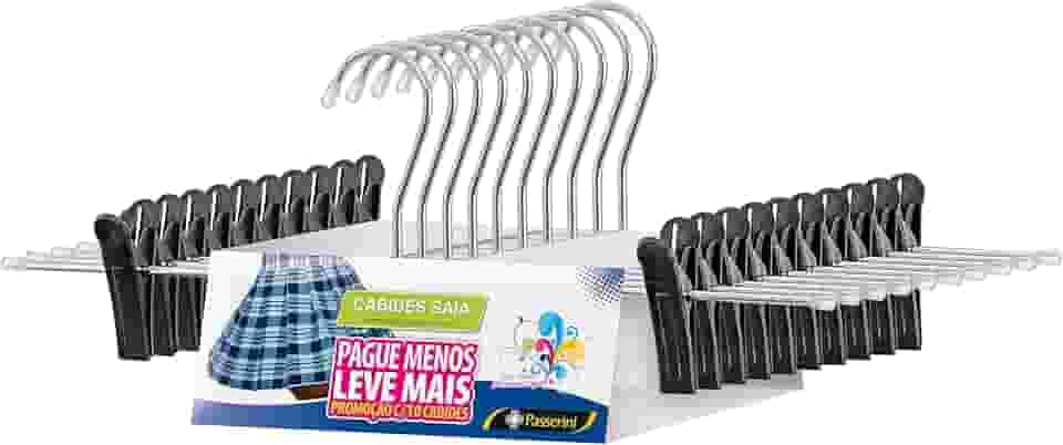 Cabide de Saia e Shorts Cromado Organização Roupa Armario - Kit com 10 unidades