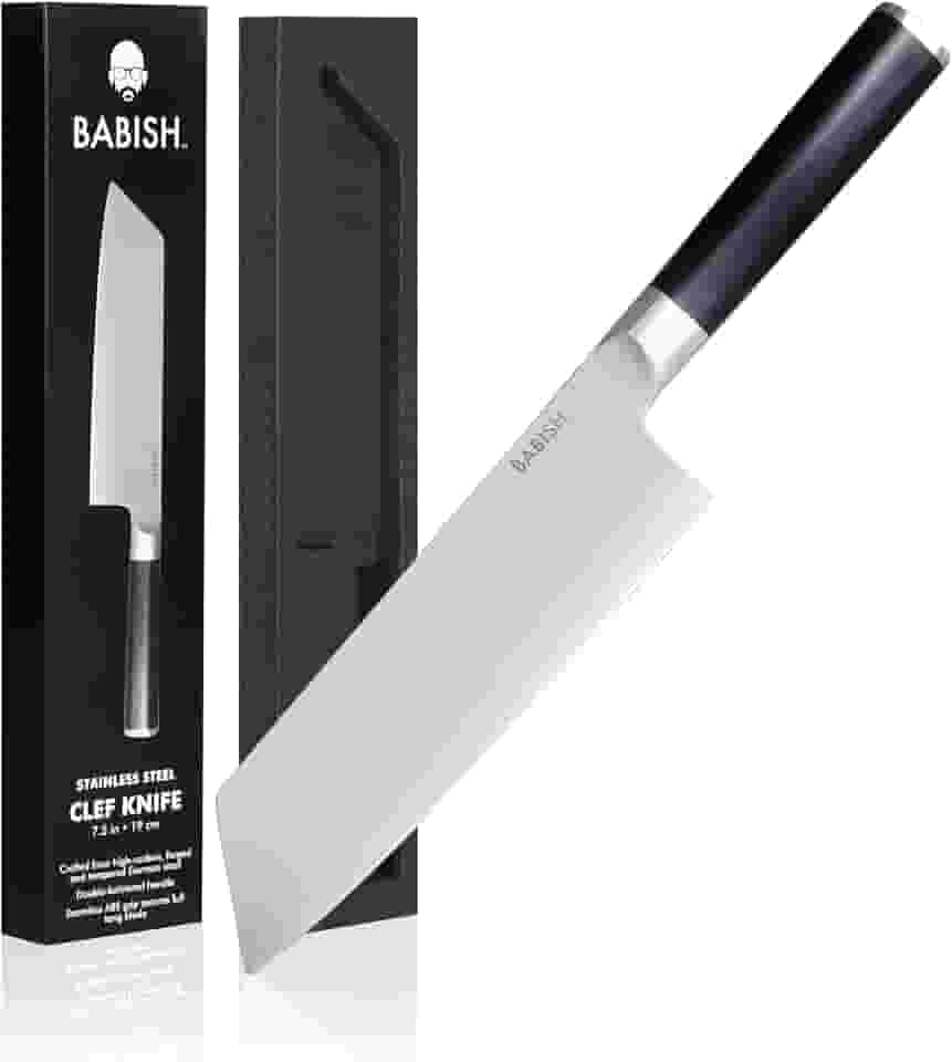 Babish Talheres de aço alemão de alto carbono 1.4116, faca de cozinha de 19 cm Clef (cutelo + Chef), faca de destaque de boa limpeza de 2022