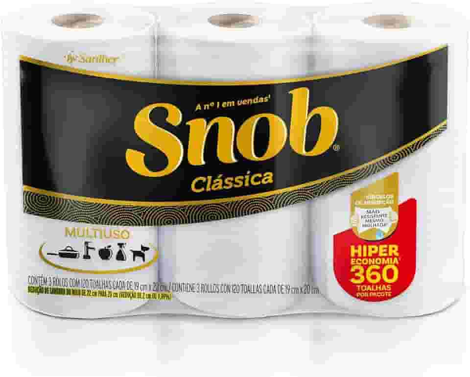 Snob Papel toalha multiuso folha dupla branca hiper 360fls, 3 rolos