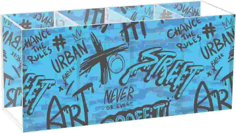 Joisal Porta-lápis de acrílico preto azul grafite abstrato, suporte de pincel de maquiagem para penteadeira, organizador de marcadores, organizadores de recipientes de maquiagem