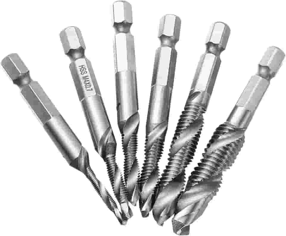 Conjunto de 6 pontas de rosca métrica com hastes de brocas revestidas de titânio para perfuração e escareamento em metal e plástico