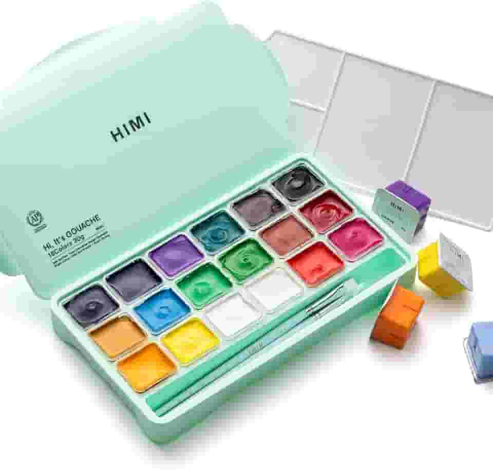 HIMI Conjunto de tintas guache, 18 cores, 30 g, conjunto de tinta guache gelatinosa, tinta não tóxica para tela e papel, materiais de arte para profissionais e mais (caixa verde