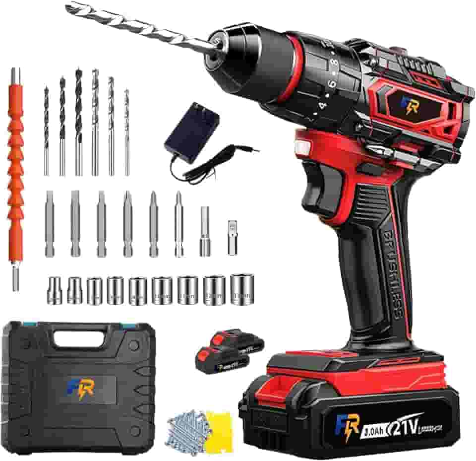 Parafusadeira e Furadeira de Impacto 21V Brushless, Furadeira Parafusadeira a Bateria 70Nm, Kit Super Completo com 2 Baterias 3.0Ah, Inclui Maleta - Perfeito para Reparos, Instalação e DIY