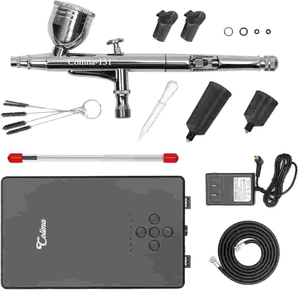 Colima Kit de aerógrafo 55psi de atualização 2025 - aerógrafo de dupla ação e mini compressor com acessórios - para pintura, maquiagem, modelos, arte de unhas - iniciantes e profissionais
