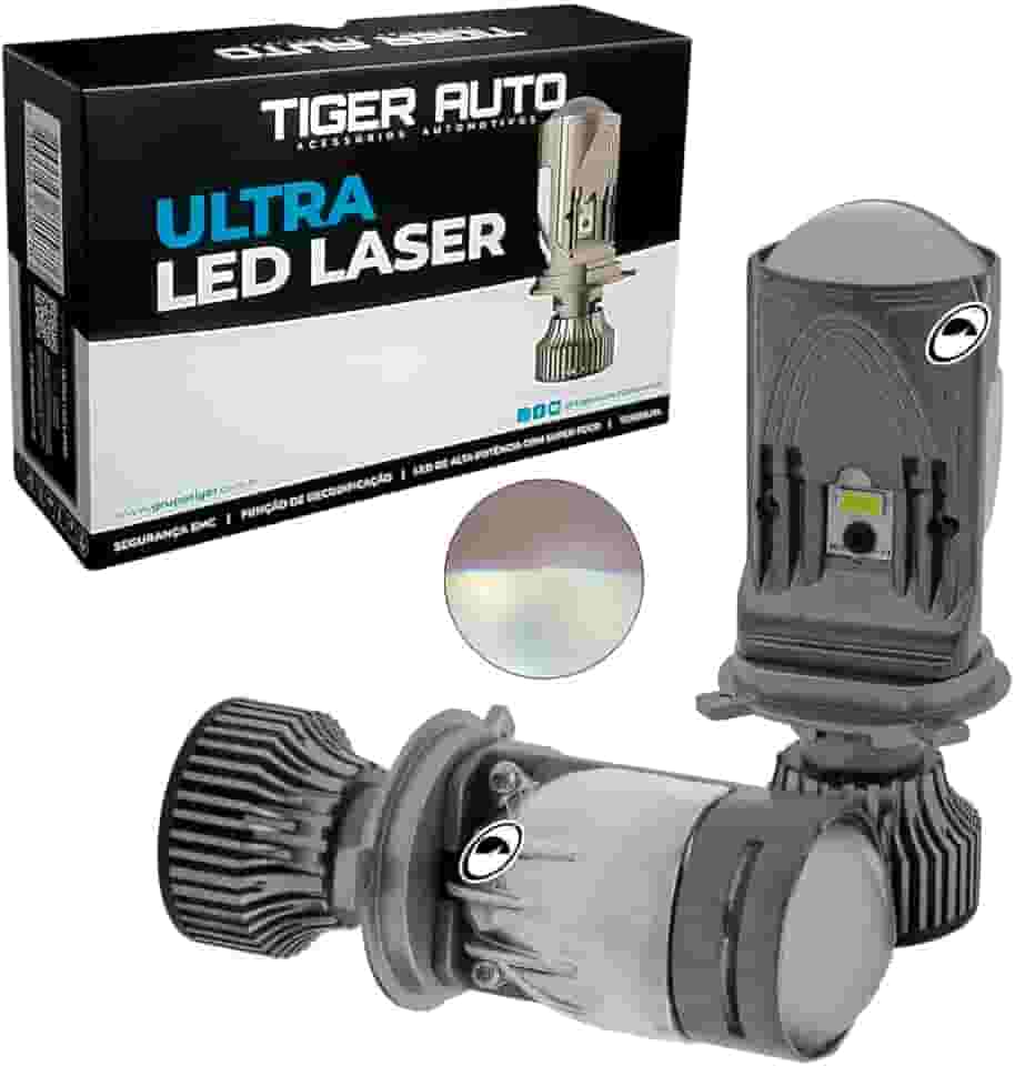 Kit Lâmpada H4 Ultra Led Laser Mini Projetor Canhão Super Foco Tiger