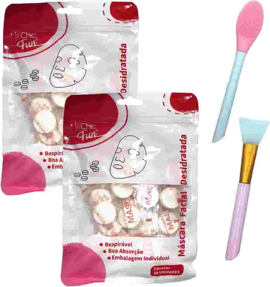 60un Máscara Descartável Desidratada e Pincel Limpeza Facial